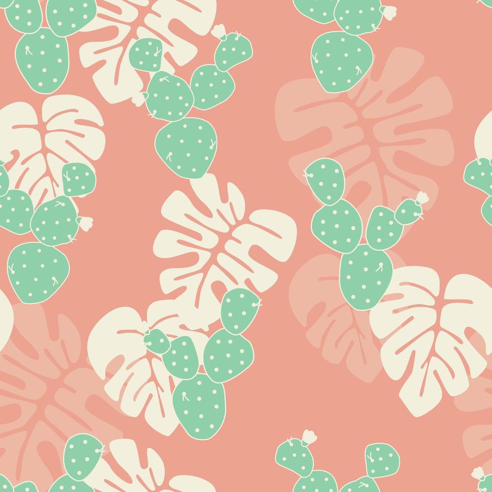 Seamless tropical pattern with monstera palm leaves vector