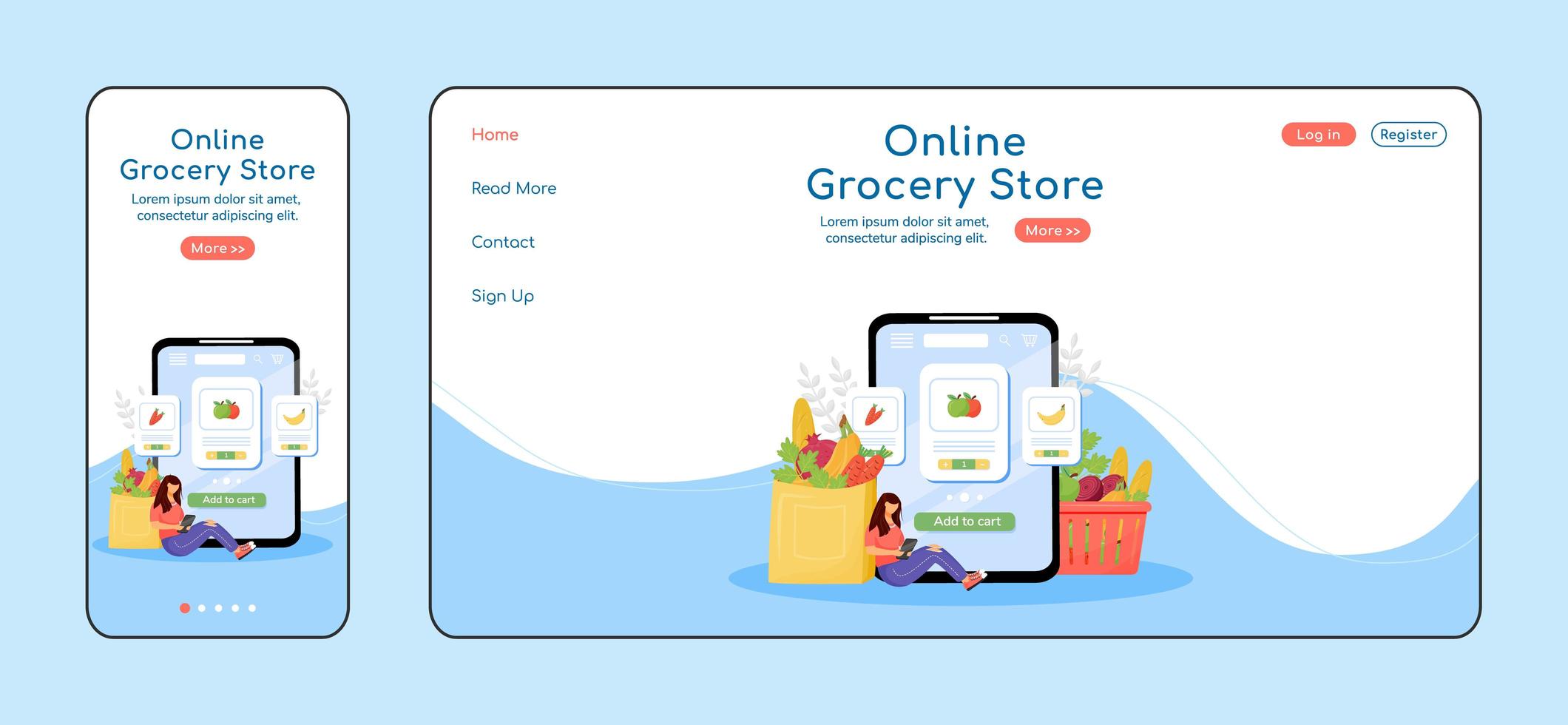 Online grocery store adaptive landing page vector