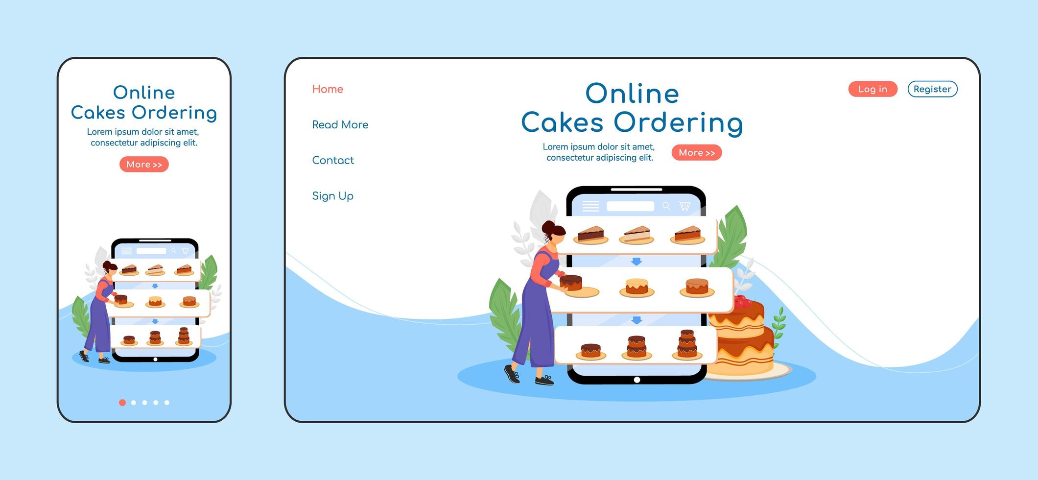 Online cakes ordering adaptive landing page vector