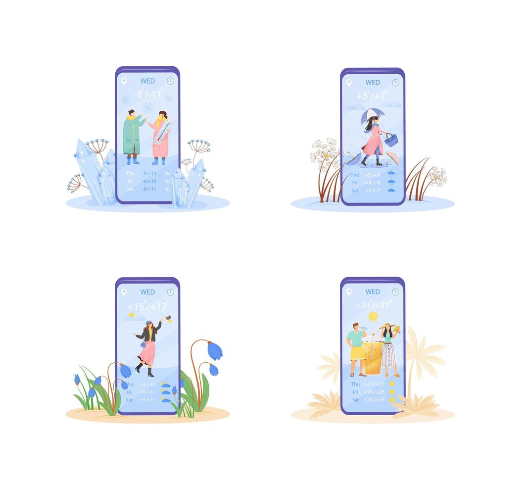 Weekly weather forecast smartphone set vector