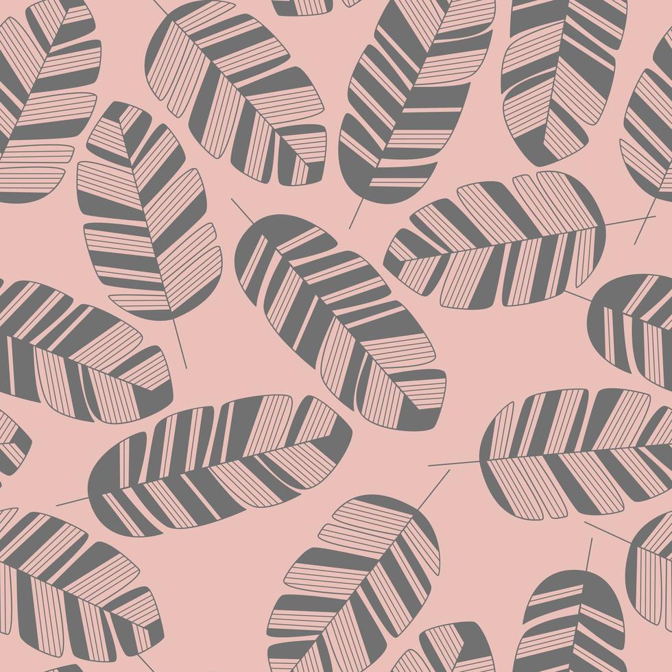 Seamless pattern with gray leaves on pink background vector