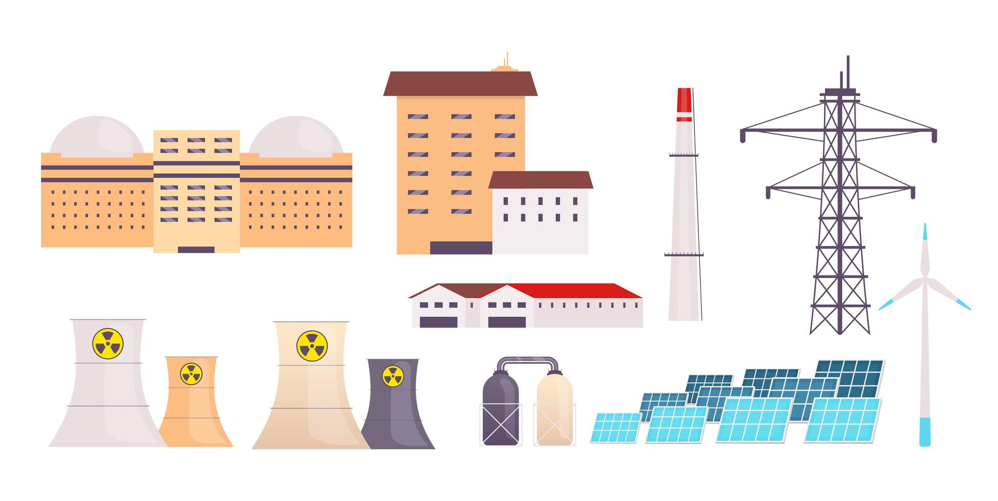 Power plant objects set vector