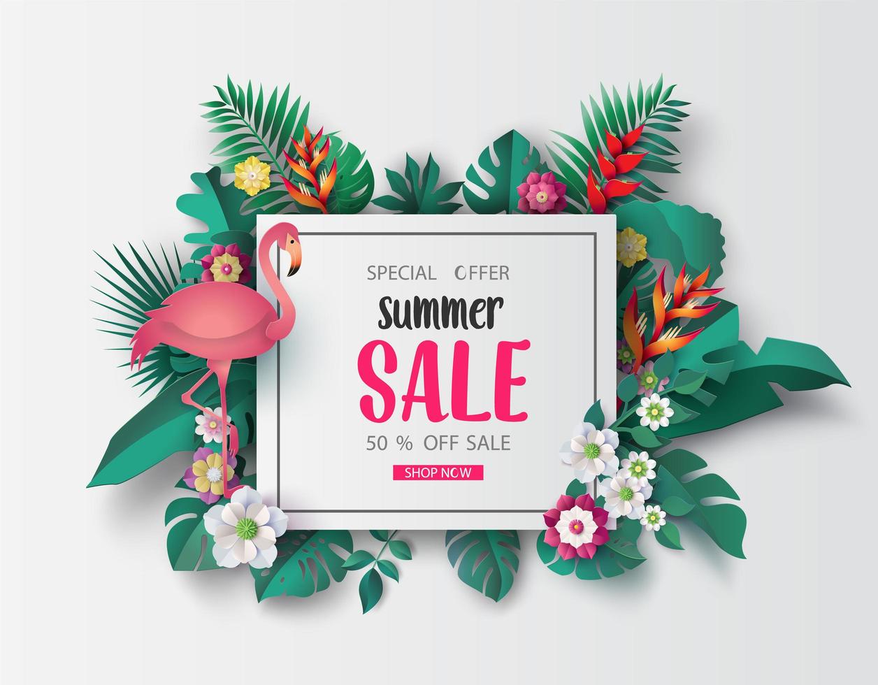 Summer sale banner paper cut vector