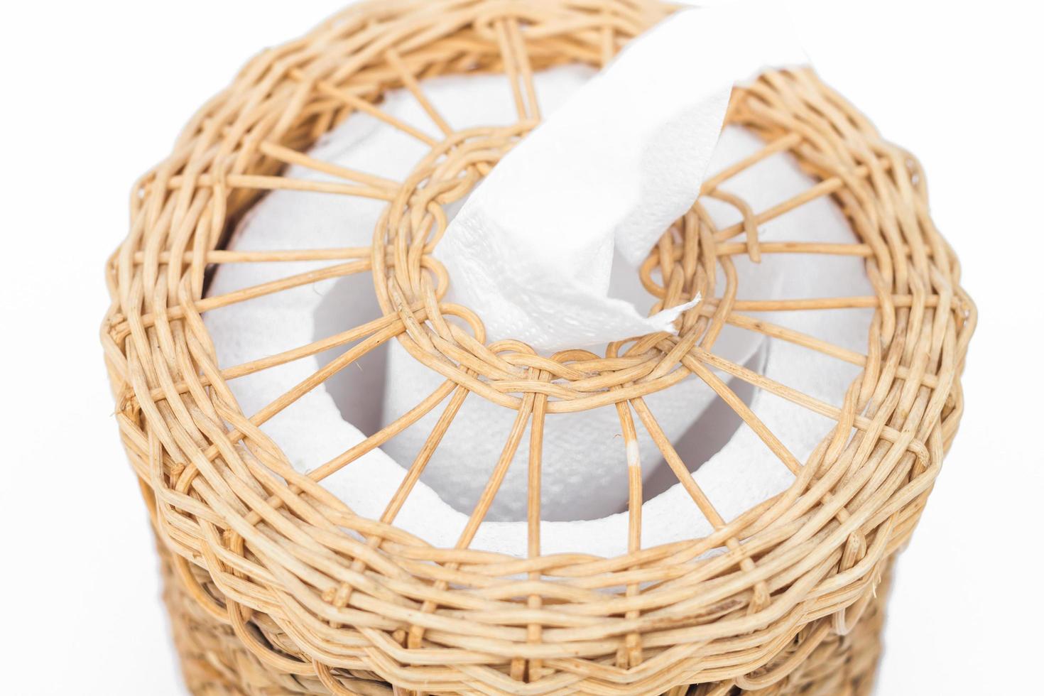 Close-up of a woven tissue box on a white background photo