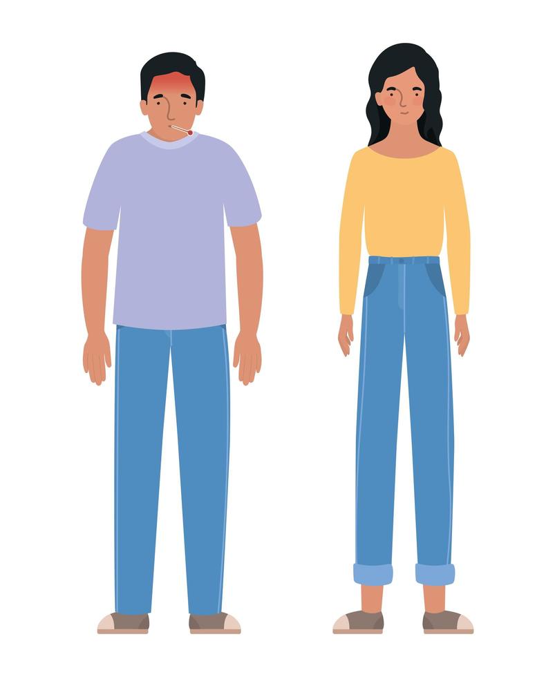 avatar hombre y mujer con diseño de fiebre vector