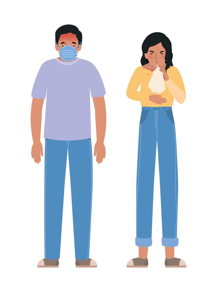 Avatar woman and man with covid 19 virus vector