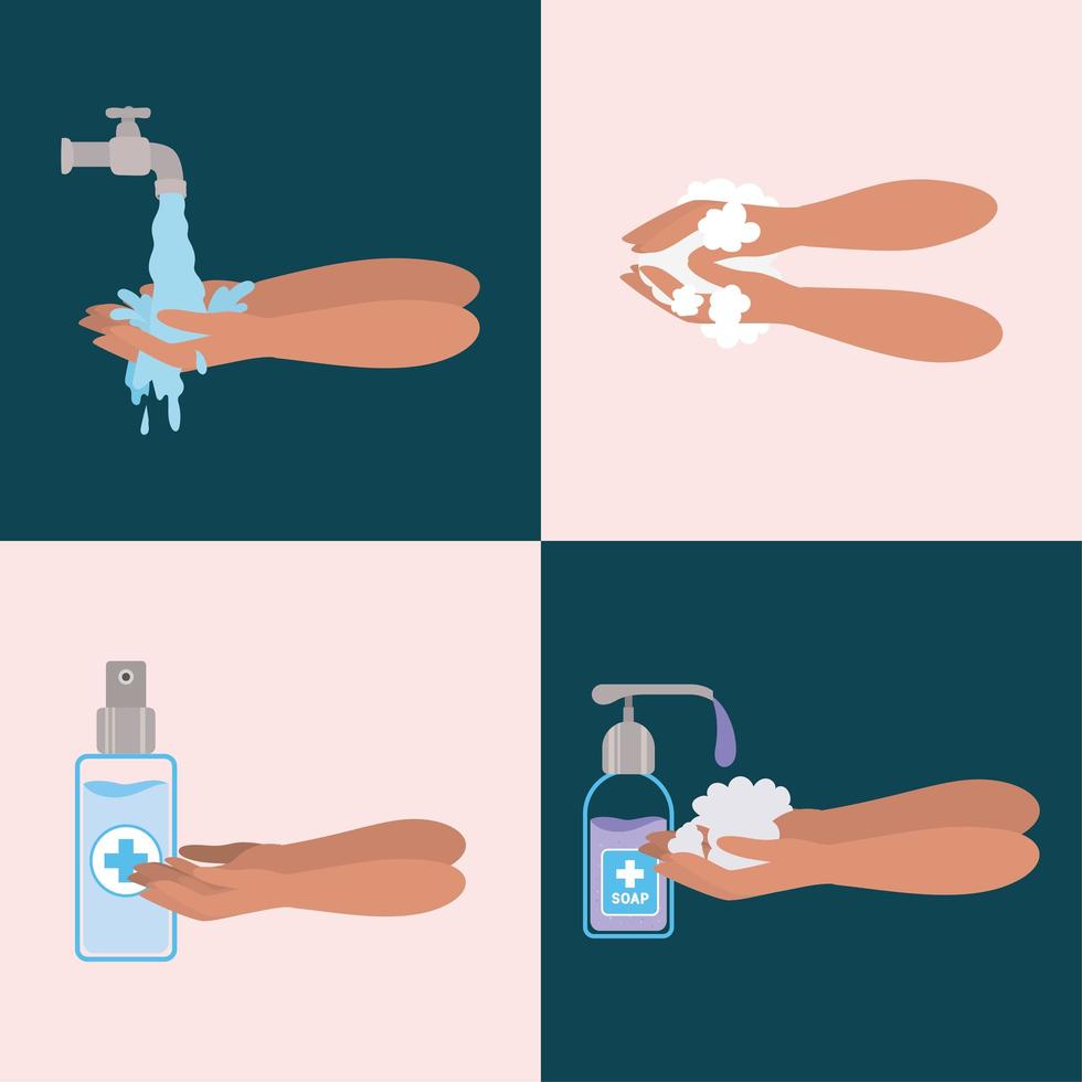 Hands washing soap dispenser and alcohol spray bottle vector