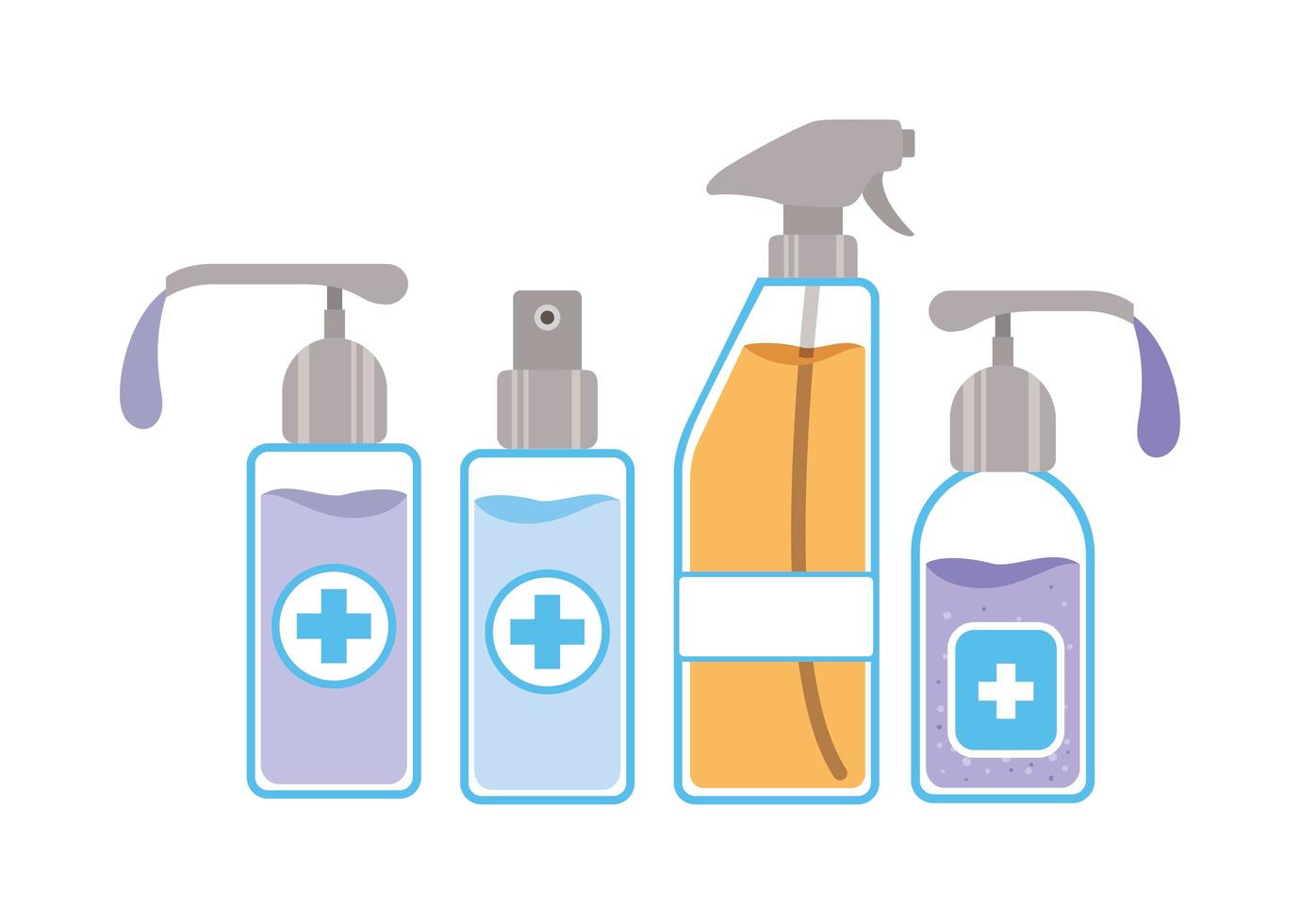 Soap dispensers and alcohol spray bottle vector