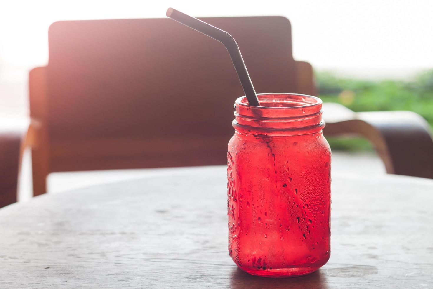 Red glass in a cafe photo