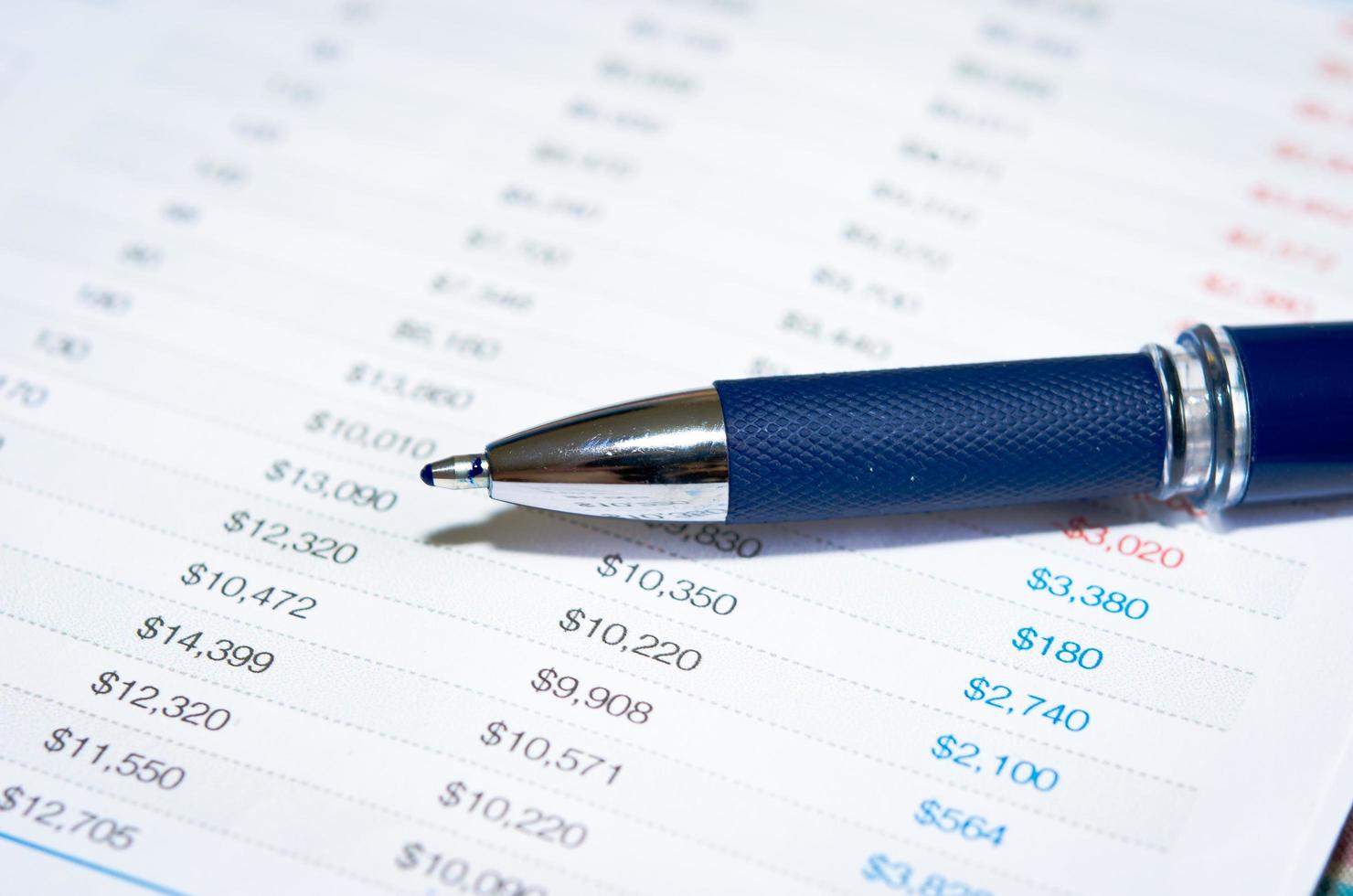 Close-up of a blue pen and finances photo
