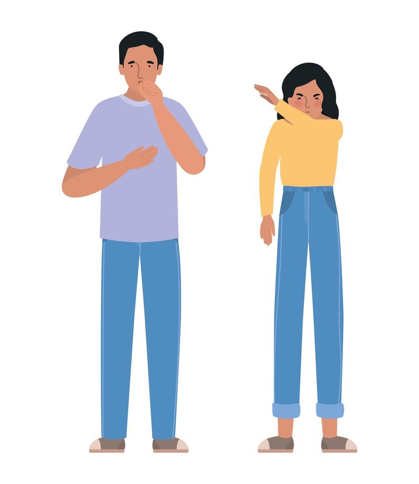 Avatar man and woman with dry cough vector