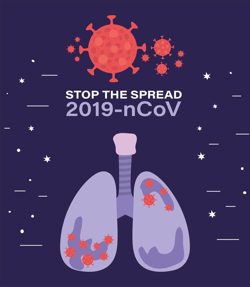 pulmones con diseño de virus ncov 2019 vector