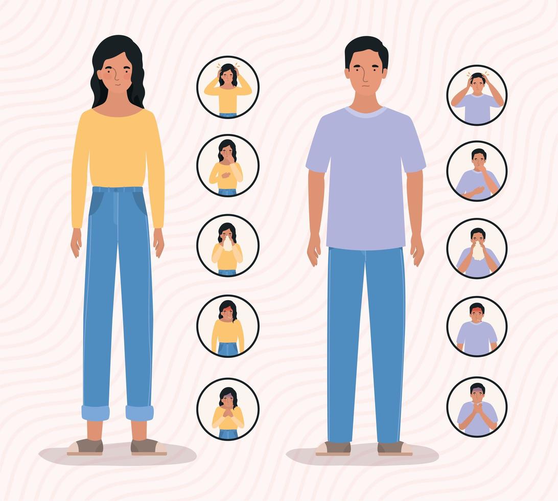 Woman and man with 2019 ncov virus symptoms vector