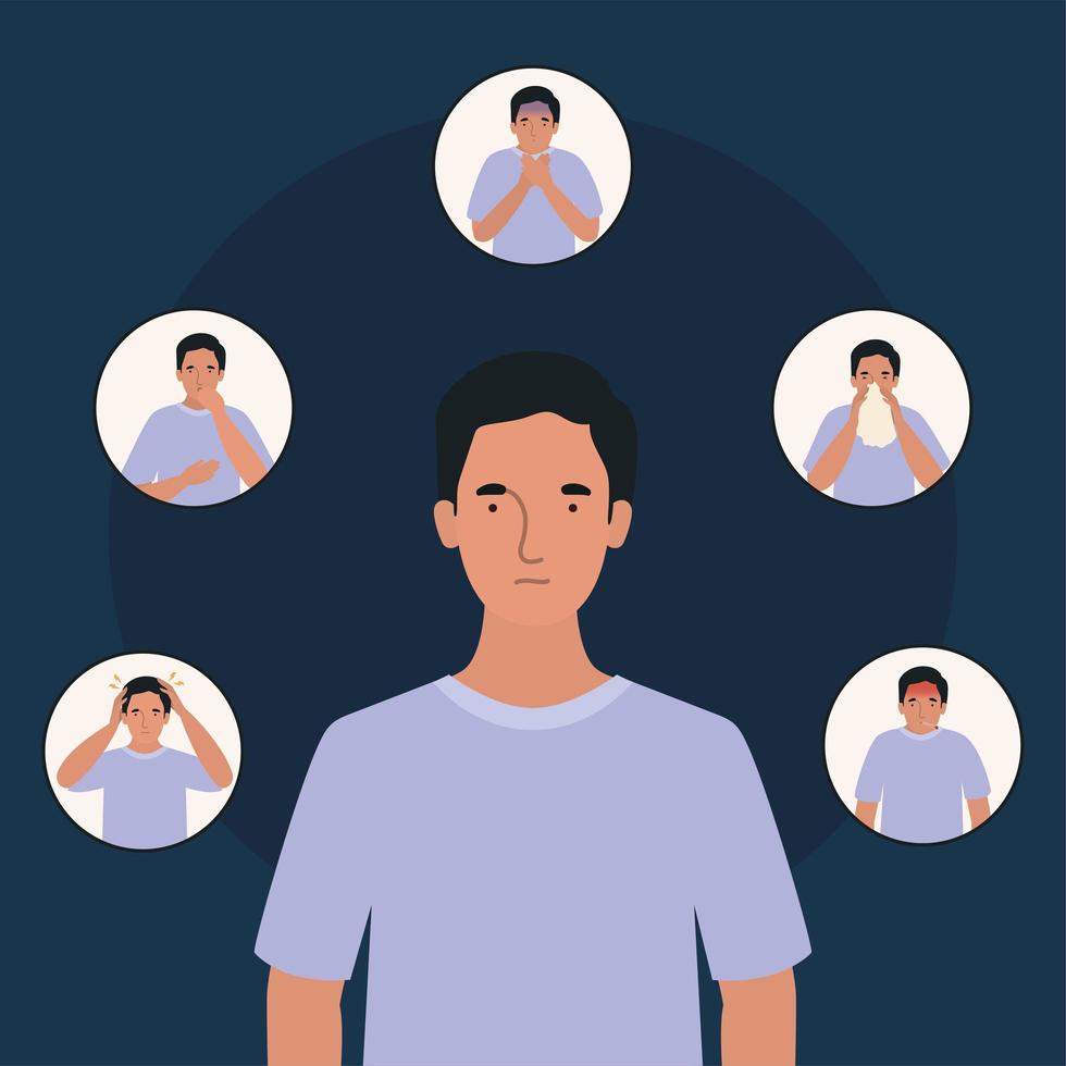 Avatar man with 2019 ncov virus symptoms design vector