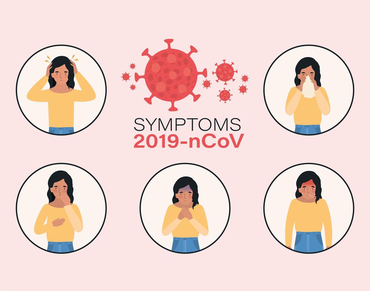 Avatar mujer con diseño de síntomas de virus ncov 2019 vector