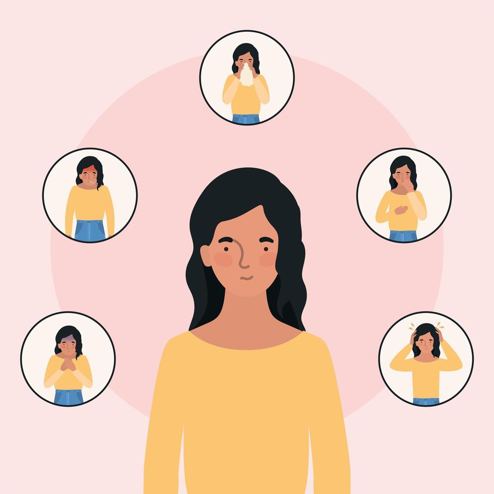 Avatar mujer con diseño de síntomas de virus ncov 2019 vector