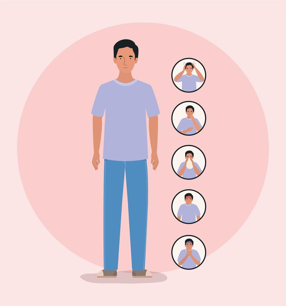 Avatar man with 2019 ncov virus symptoms design vector