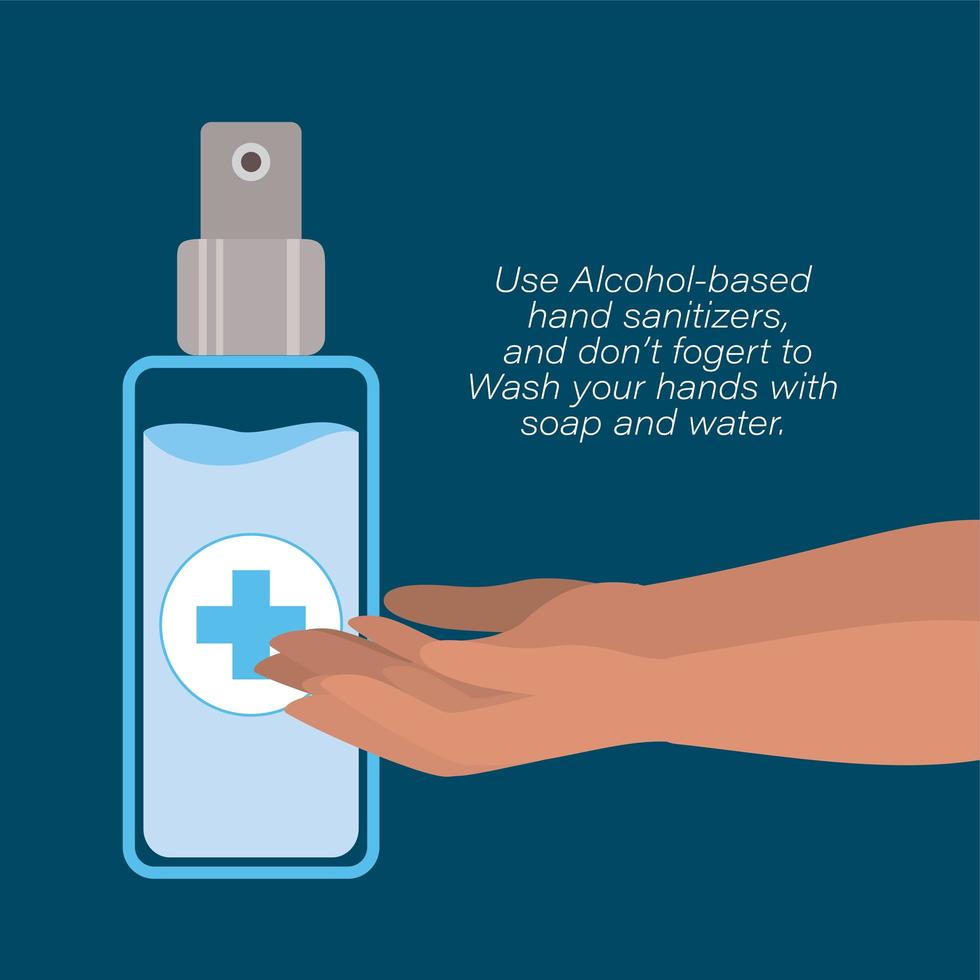 Hands washing with alcohol spray bottle design vector