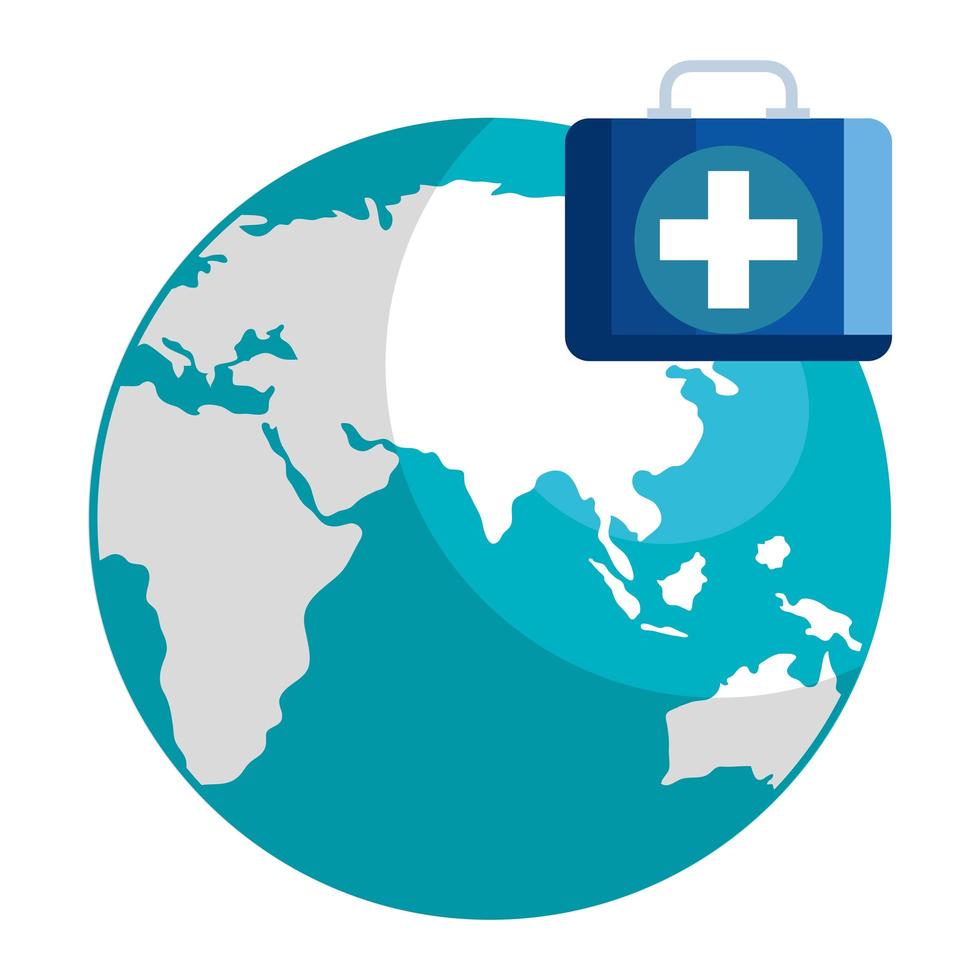 First aid kit with world planet isolated icon vector