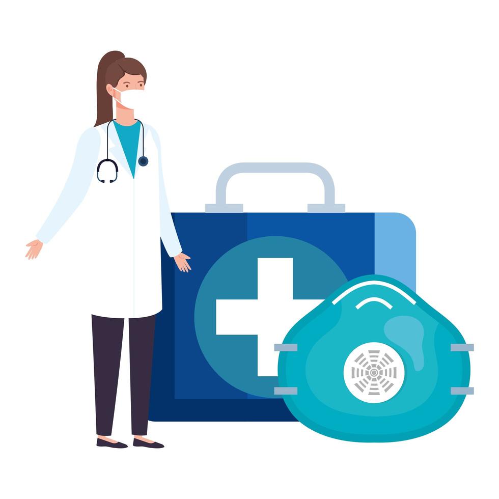 Female doctor with a face mask vector