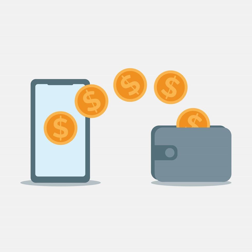 Gold Coin Transfer from Phone to Wallet vector