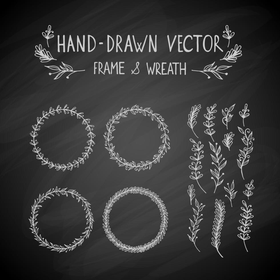 Hand drawn frame and wreath vector