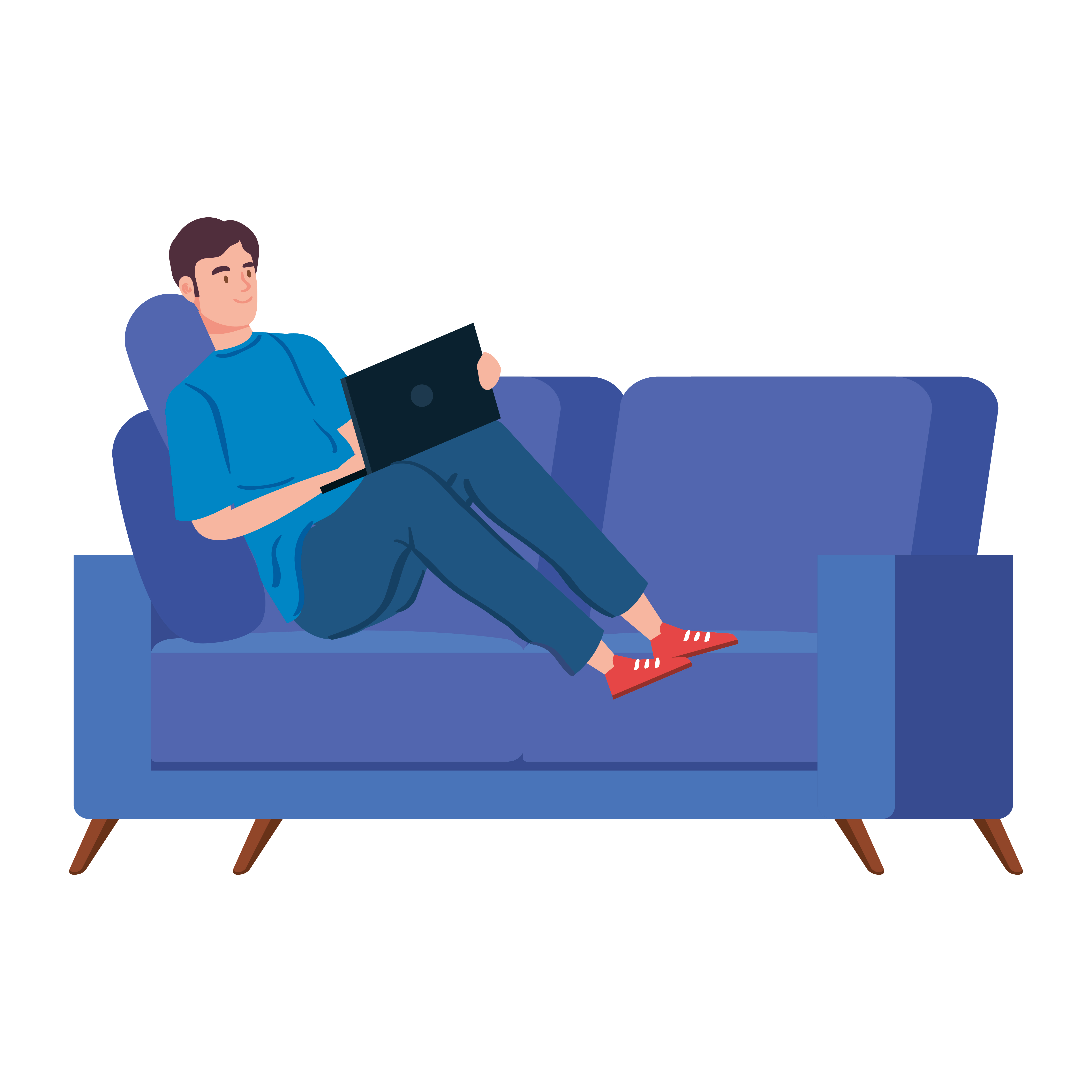 Man on the couch working from home 1782096 Vector Art at Vecteezy