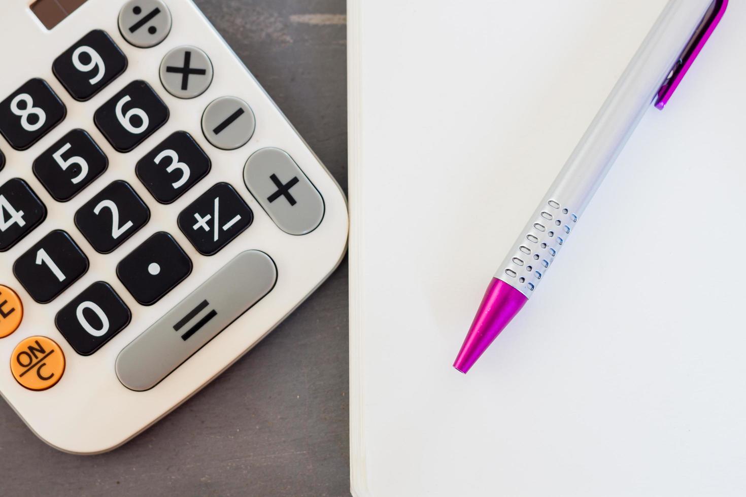 Close-up of a pen and a calculator photo