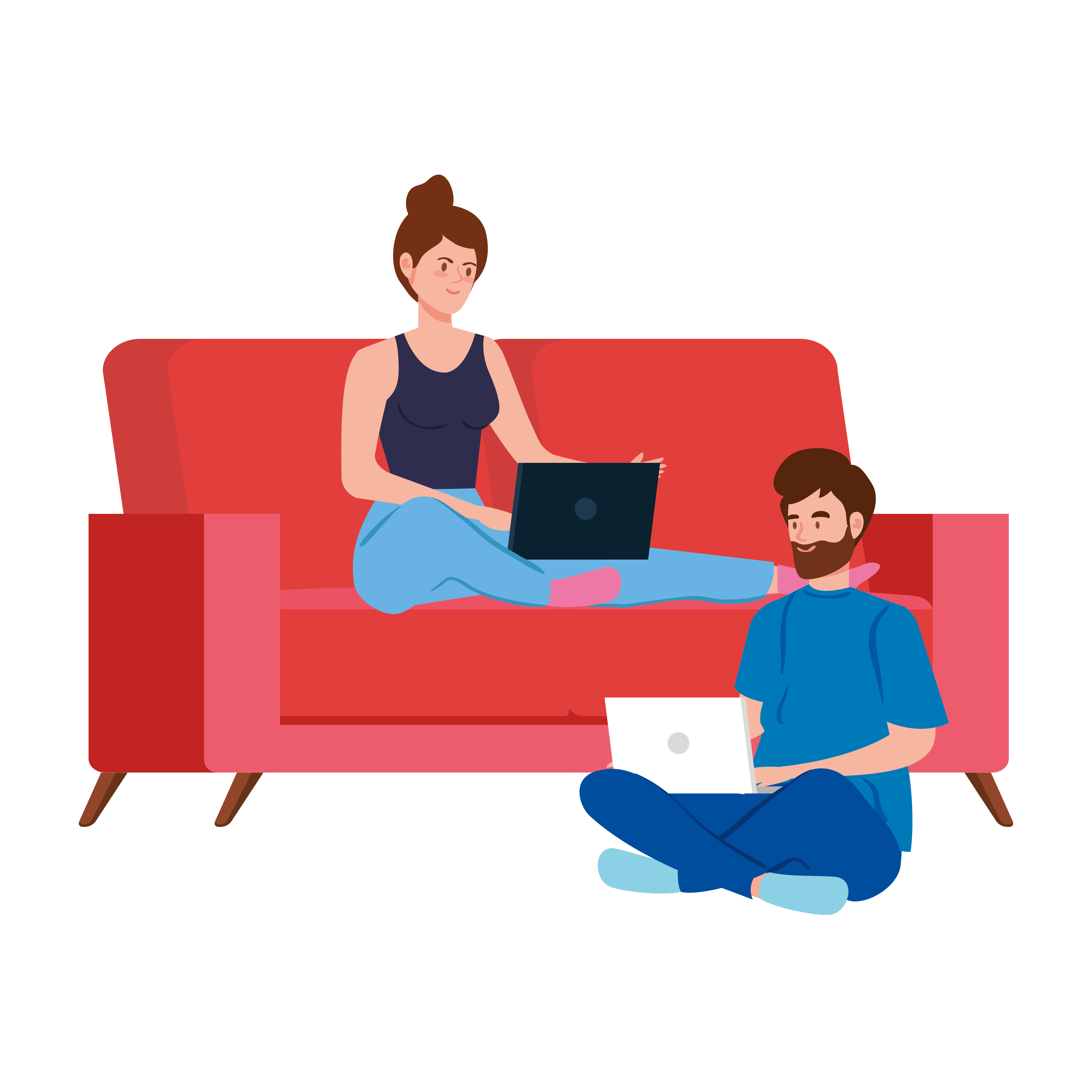 Couple on the couch working from home 1782145 Vector Art at Vecteezy