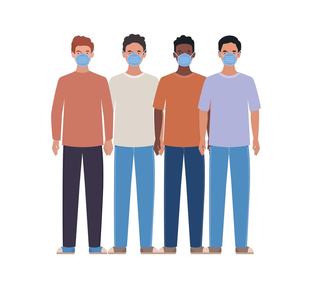 Avatar hombres con diseño de máscaras médicas. vector