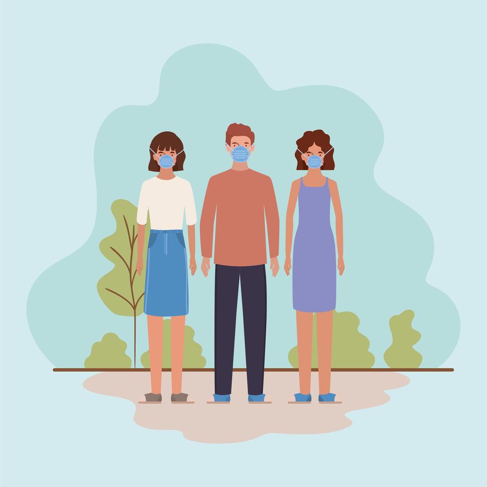 Man and women with masks design vector