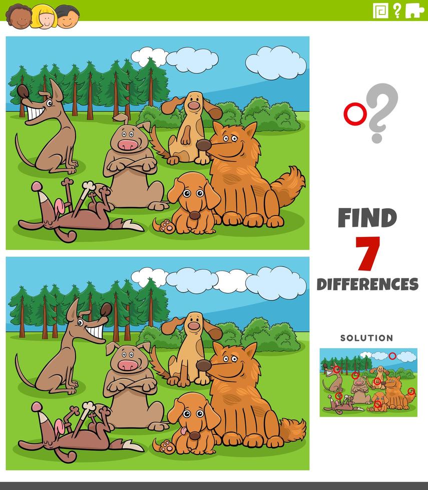 Differences task with cartoon dogs group vector