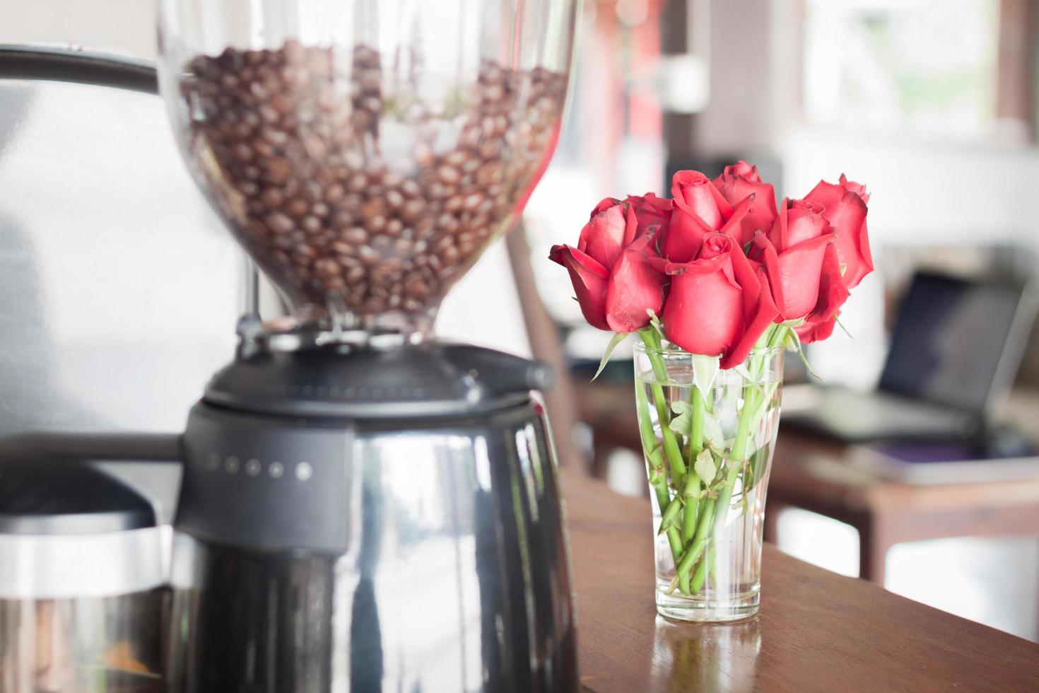Coffee beans and flowers photo