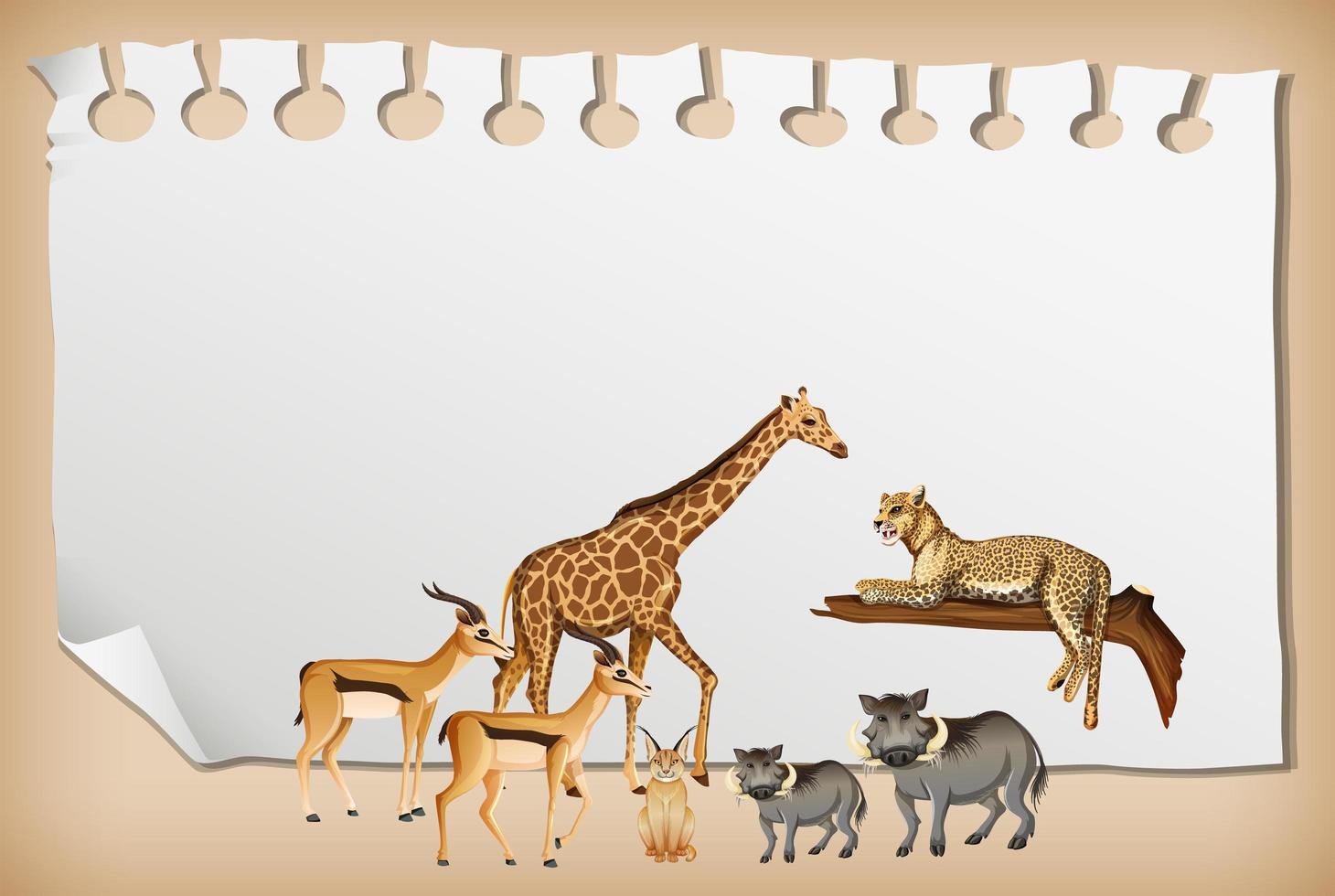 Banner de papel vacío con animal salvaje africano vector