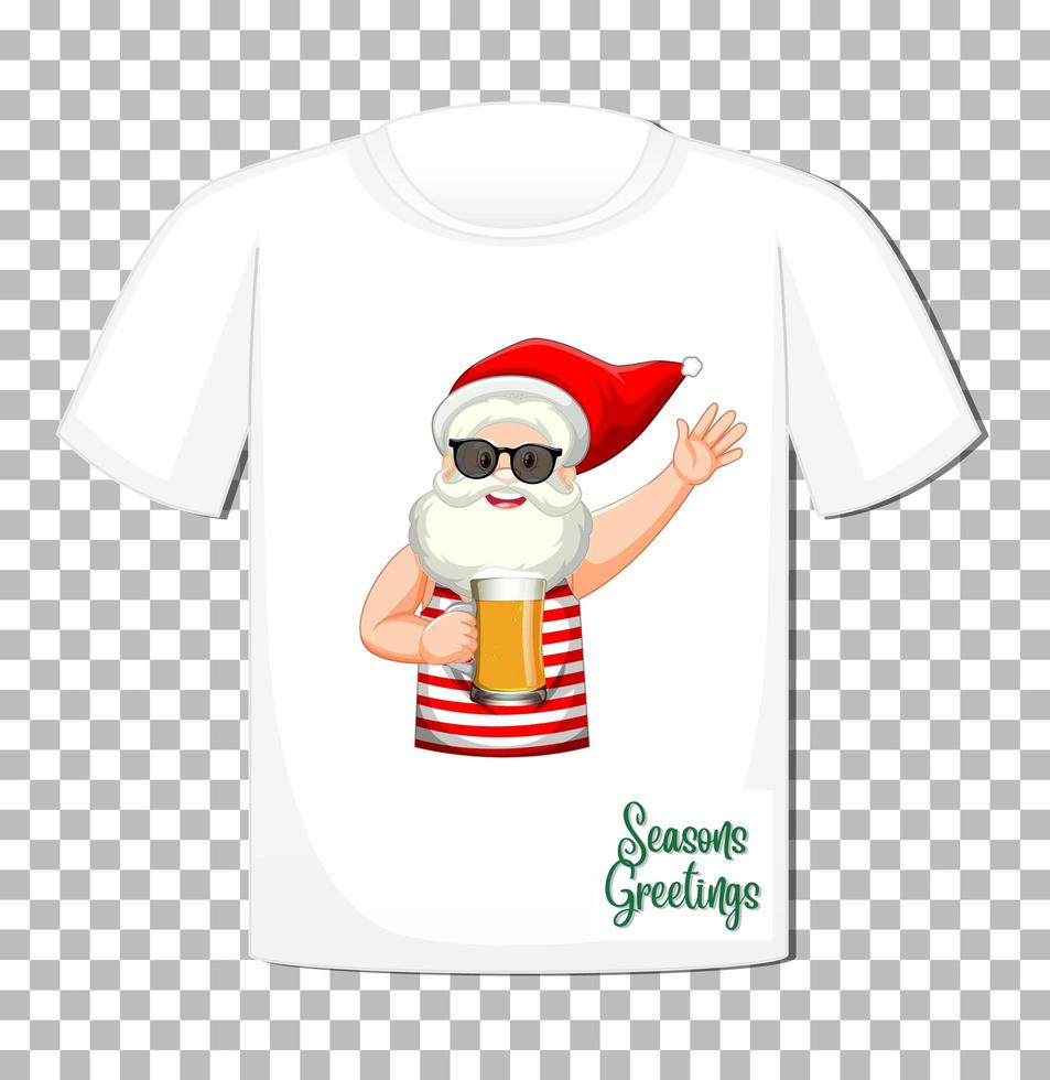 Santa Claus cartoon character on t-shirt isolated on transparent background vector