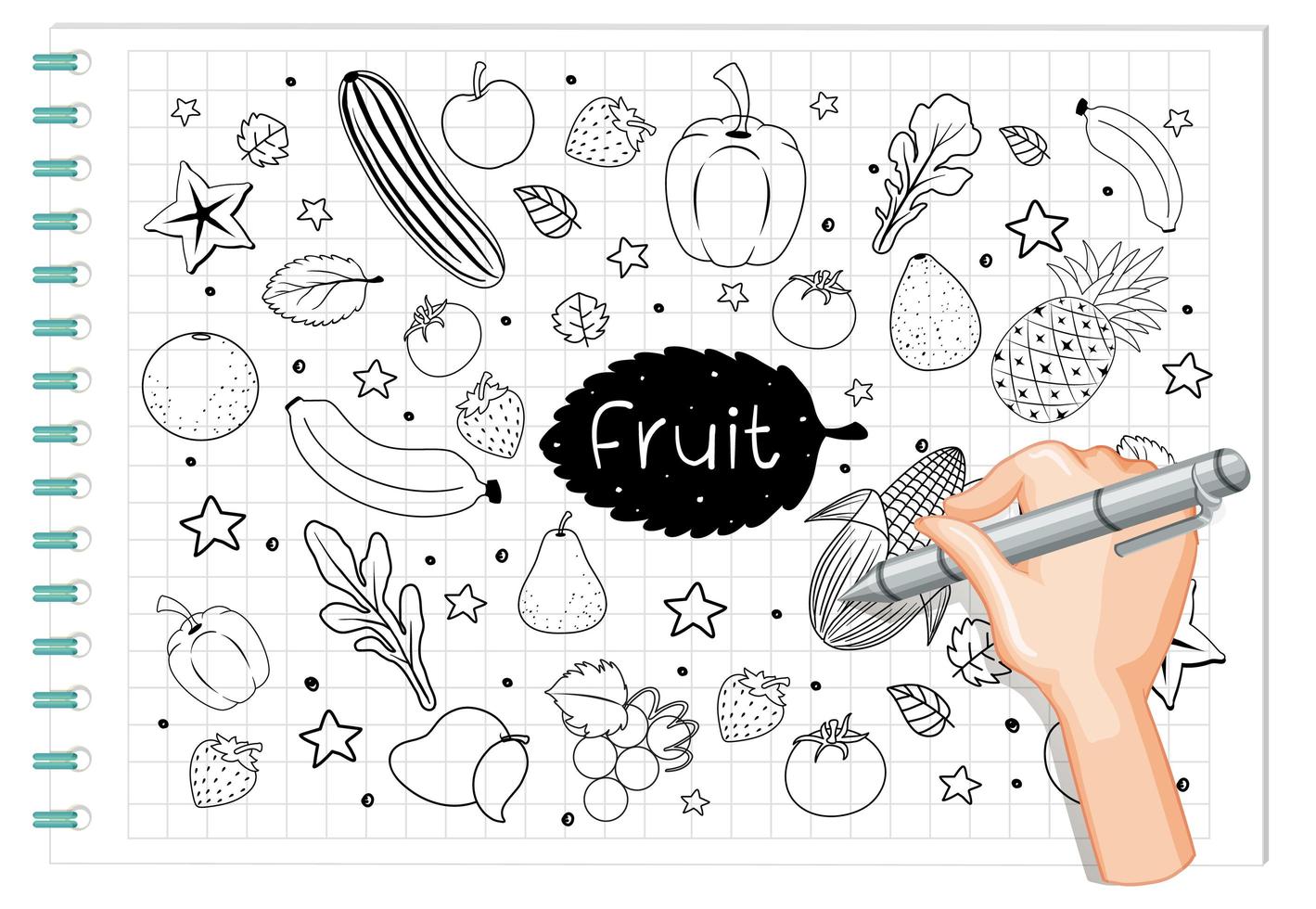 Fruta de dibujo a mano en estilo doodle o boceto en papel vector