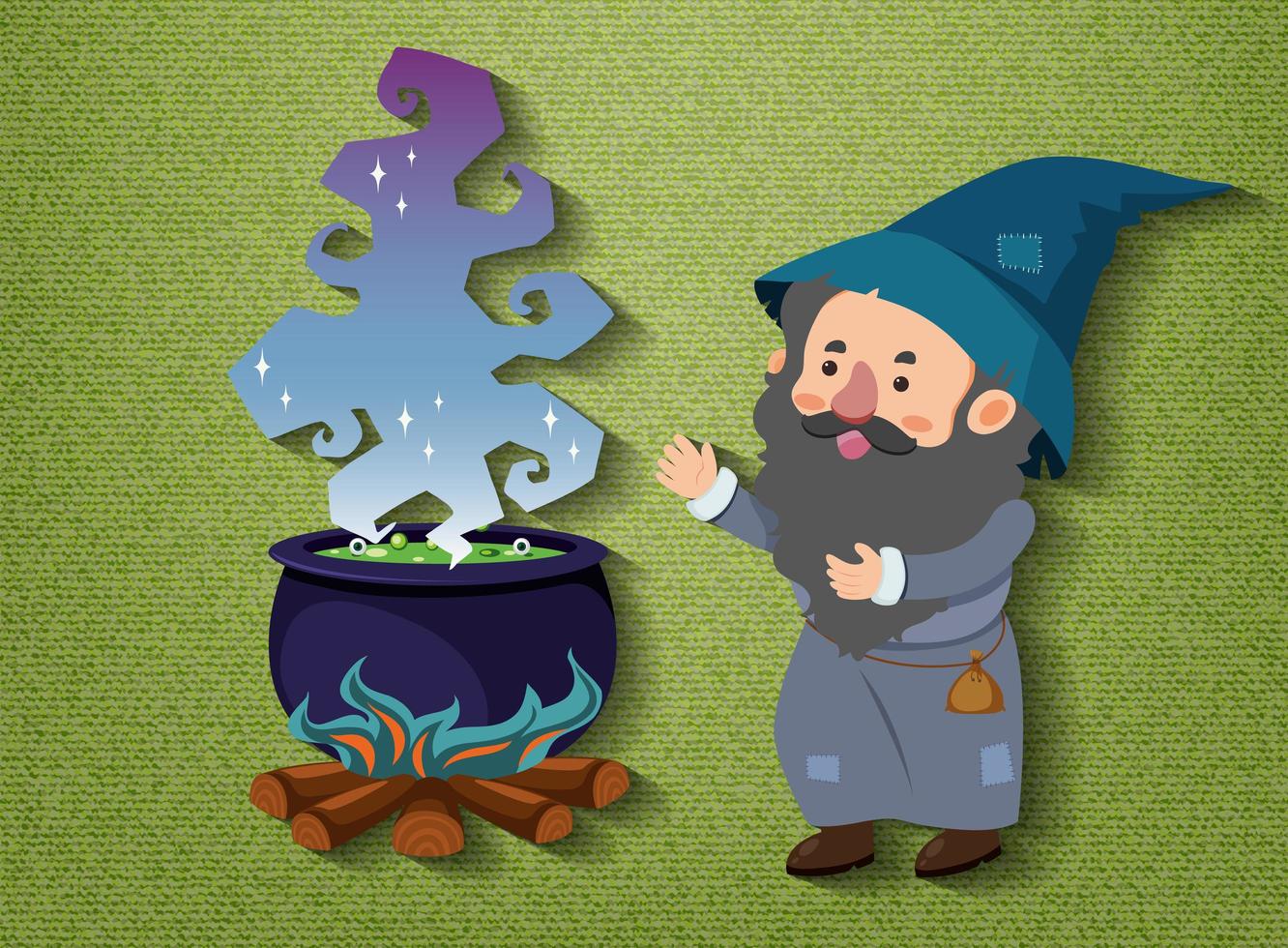 Little wizard cartoon character with potion pot vector