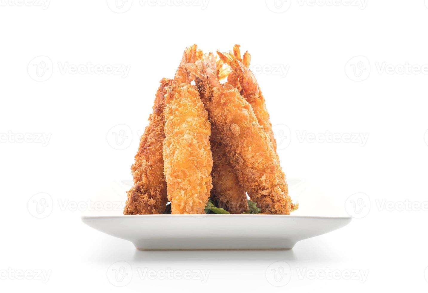 Batter-fried prawns on white background photo