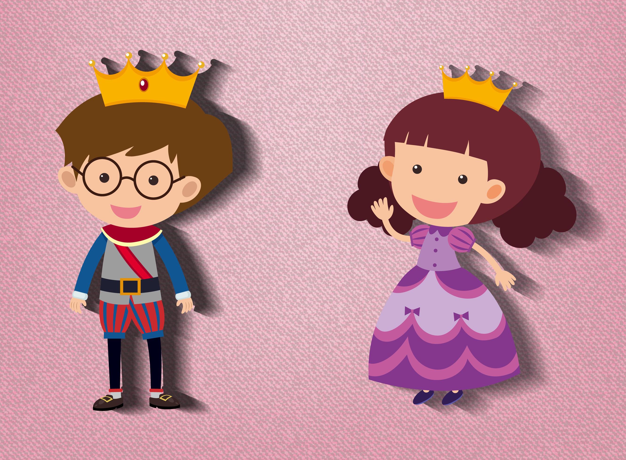 Little prince and princess cartoon character on pink background 1782931
