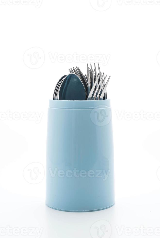 Cutlery holder on white background photo