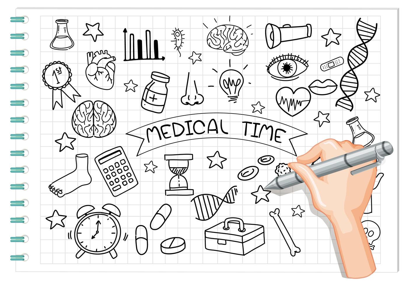 Hand drawing medical element in doodle or sketch style on notebook vector