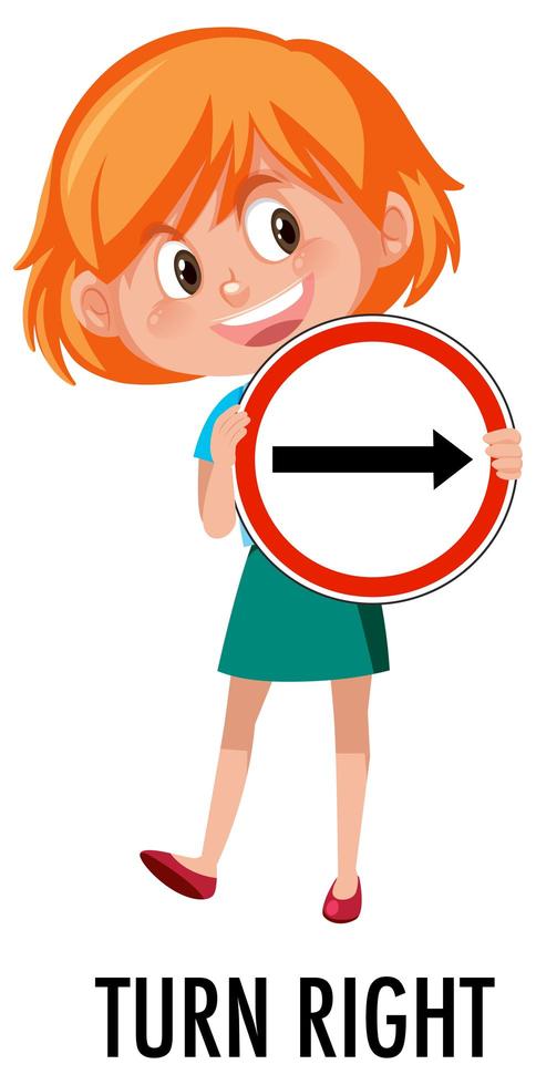 Girl holding traffic sign isolated on white background vector