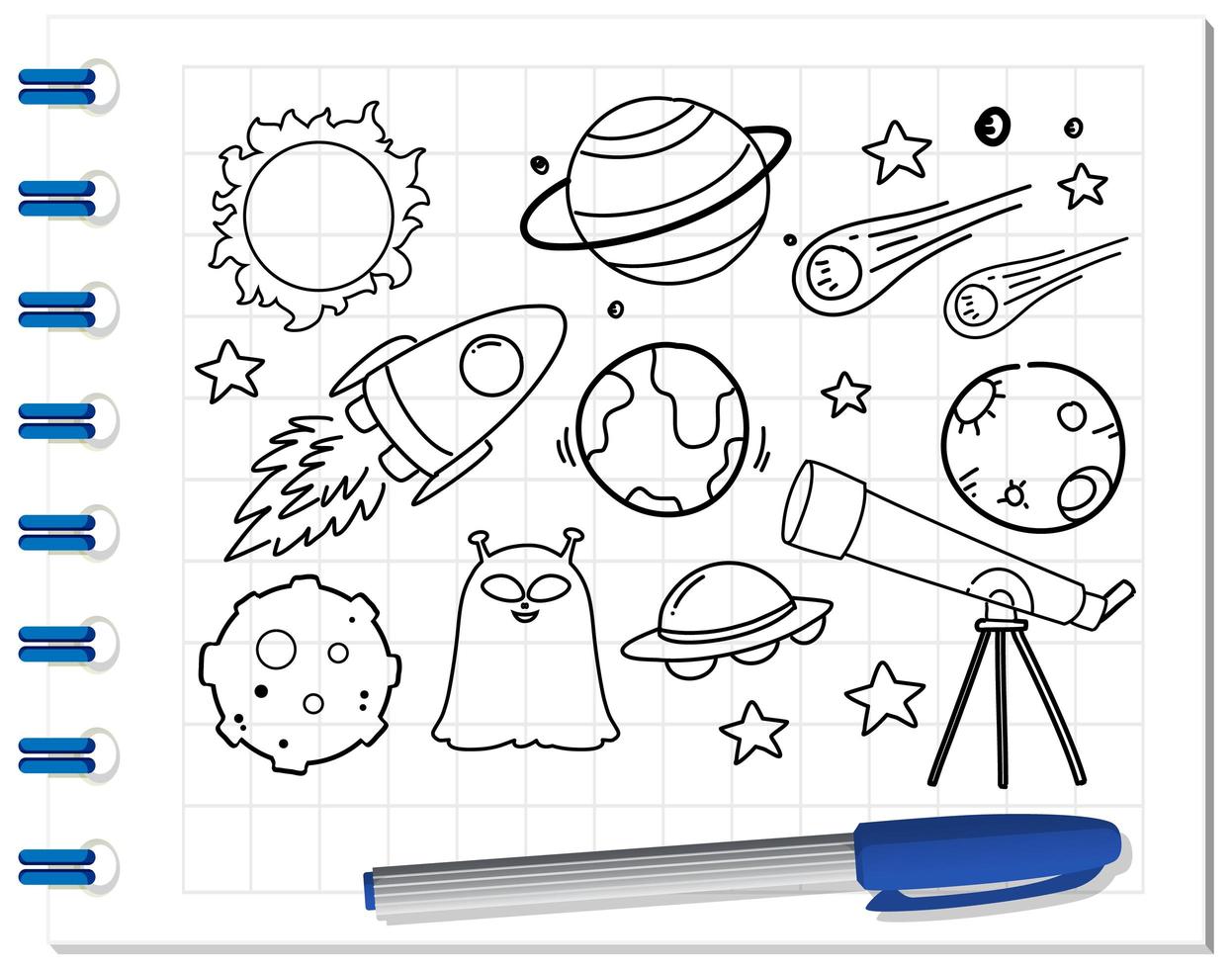 elemento espacial en estilo doodle o boceto en el cuaderno vector