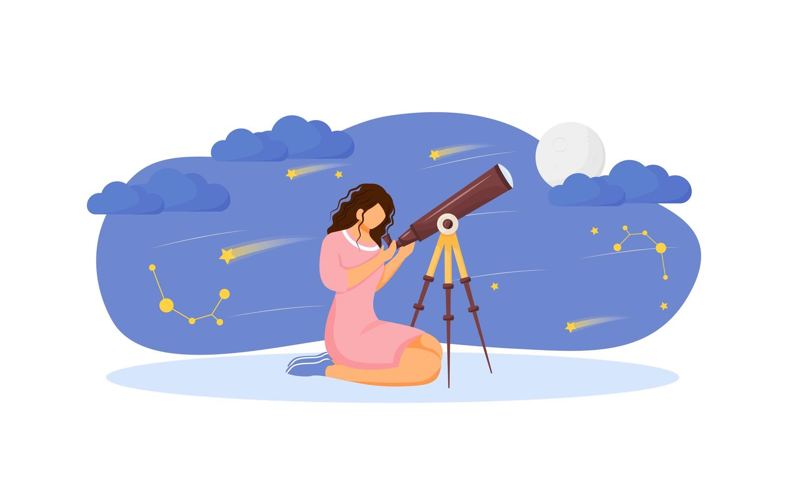 chica con telescopio vector