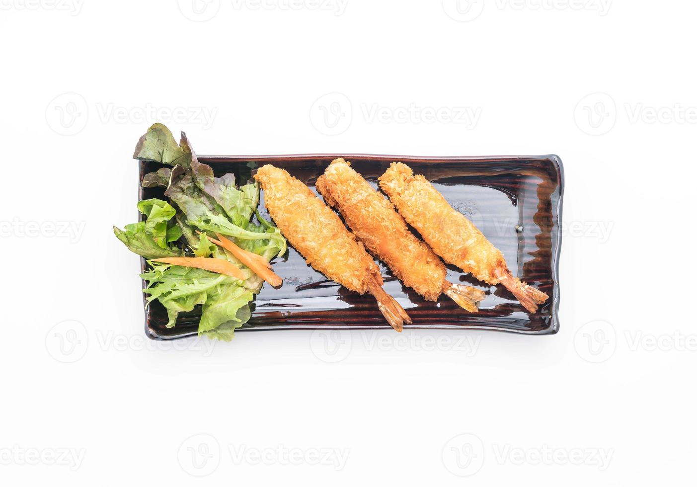 Batter-fried prawns on white background photo