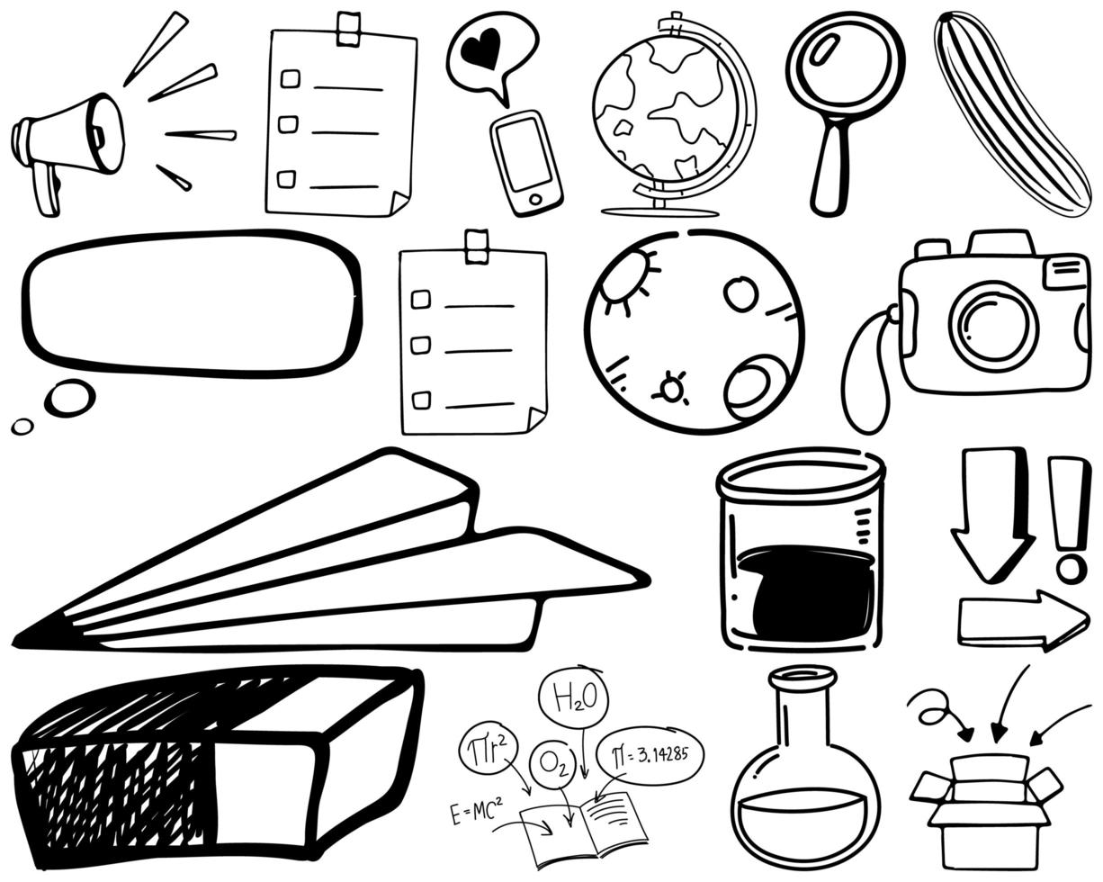 Set of item and symbol hand drawn doodle vector