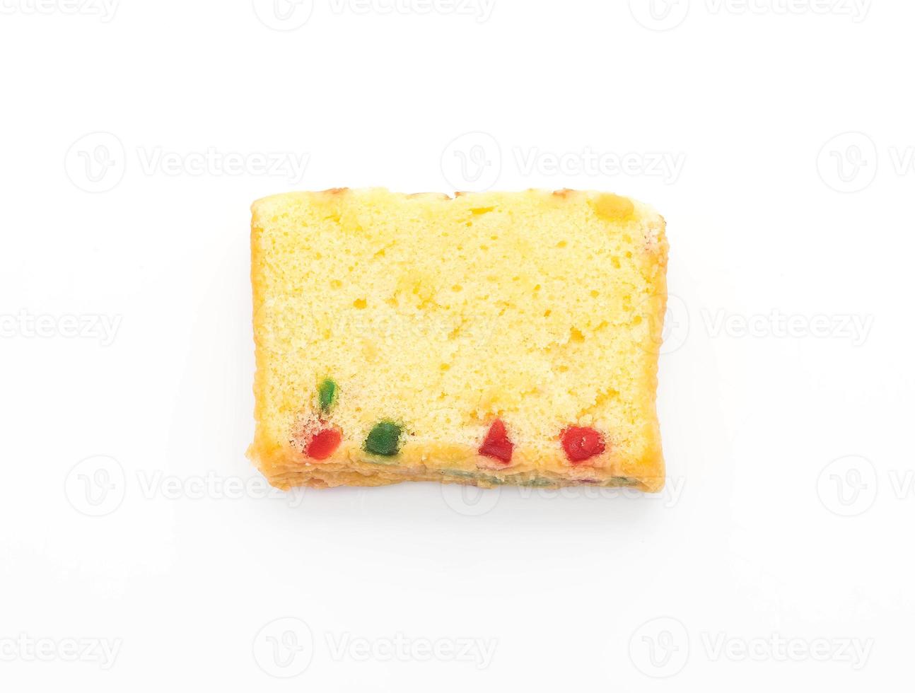 Fruit cake on white background photo