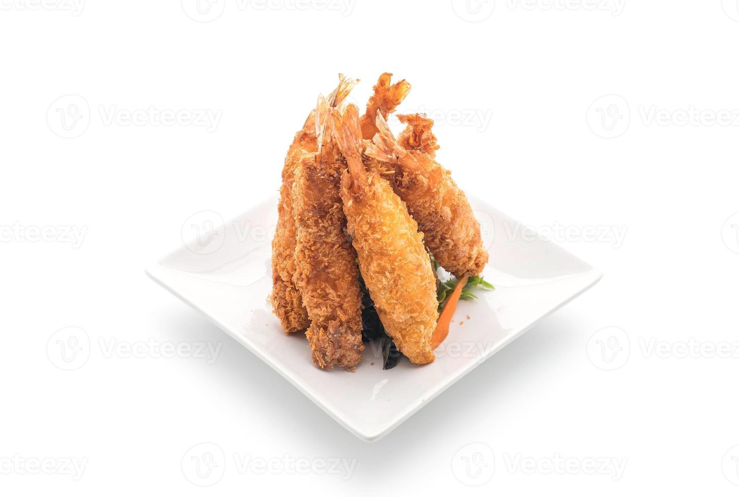 Batter-fried prawns on white background photo