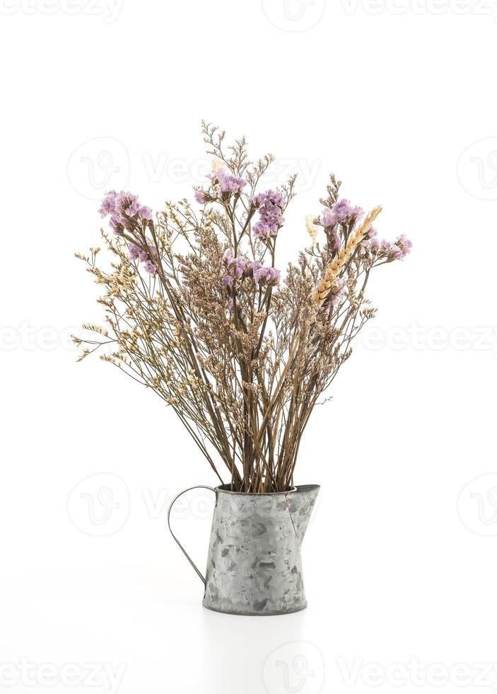 Statice y caspia flores en un jarrón sobre fondo blanco. foto