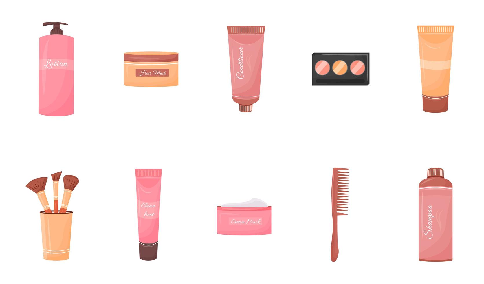 Cosmetics containers objects set vector